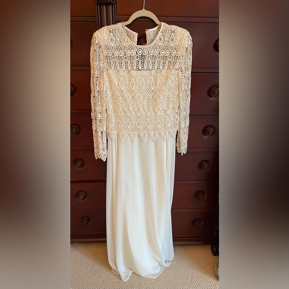 Cattiva New York Elegant Cream Gown Dress with Long Sleeves from Neiman Marcus